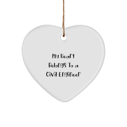 Funny Civil Engineer Gifts - 'My Heart Belongs To A Civil Engineer' Heart Ornament, Perfect for Christmas - Image 1