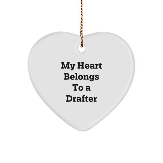 Drafter Enthusiast Gifts, Funny My Heart Belongs To A Drafter Heart Ornament, Christmas Unique Gifts for Friends, Family, Coworkers - Image 1