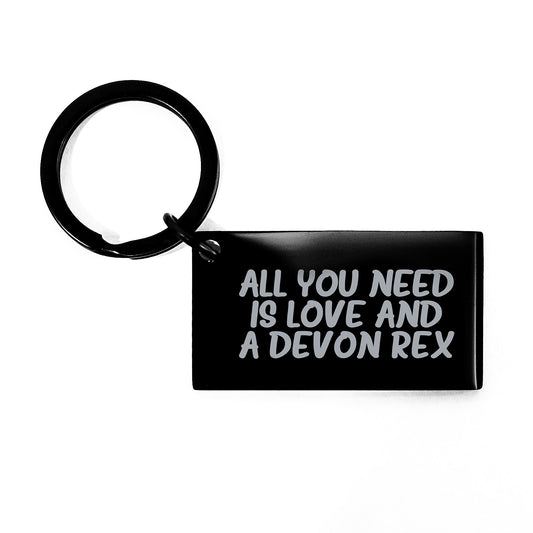 Devon Rex Cat Lovers Funny Keychain, Gifts from Friends for Birthday, All You Need Is Love, Stainless Steel Engraved Keychain - Image 1