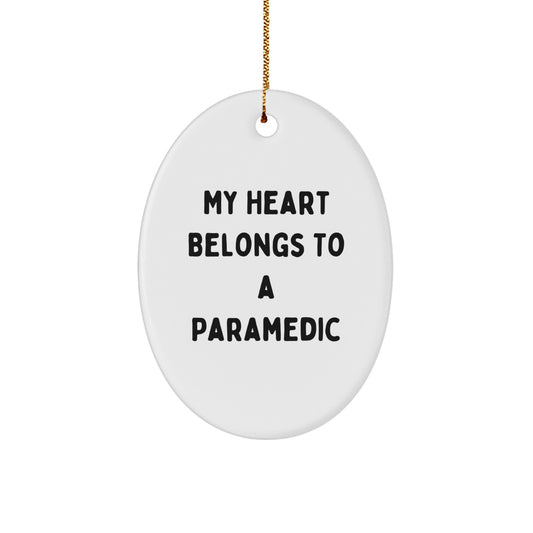 Rescue Worker Gifts, Funny Quote Oval Ornament, 'My Heart Belongs To A Rescue Worker' Gifts from Friends to Rescue Workers, Unique Christmas Unique Gifts for Rescue Workers - Image 1
