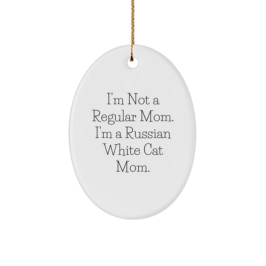 Russian White Cat Mom's Funny Gift, Oval Ornament for Men, Women, Friends, Family, Christmas Unique Gifts from Russia - Image 1