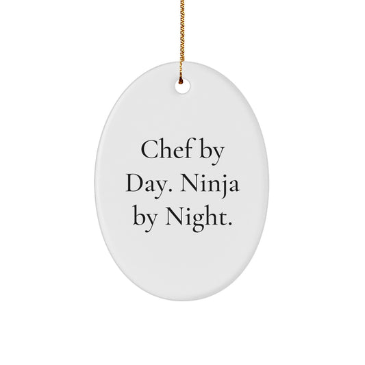 Funny Chef Gifts: Chef By Day. Ninja By Night. Oval Ornament for Christmas - Image 1