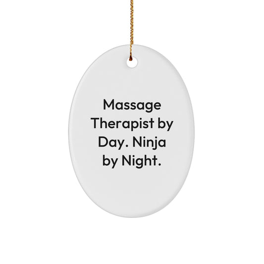 Massage Therapist Gifts from Friends and Family - 'Massage Therapist By Day. Ninja By Night.' Oval Ornament for Christmas - Image 1