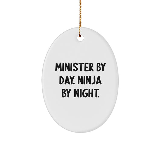 Minister Gifts from Friends, Christmas Unique Oval Ornament Quotes 'Minister By Day. Ninja By Night.' for Minister - Image 1