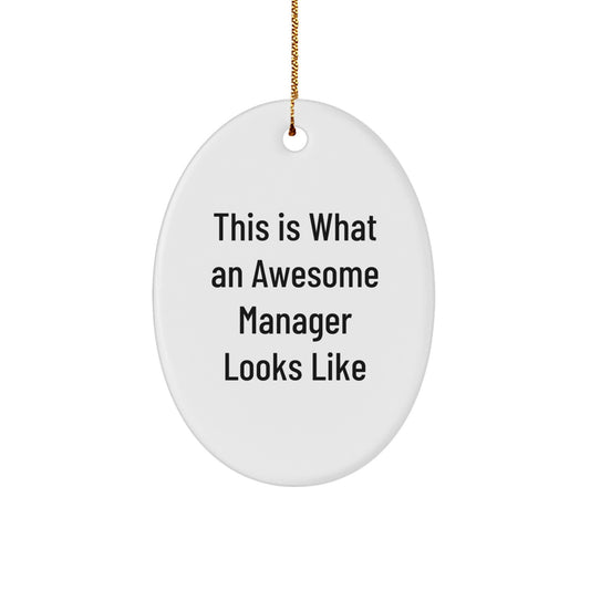 Funny Manager Gifts from Friends or Coworkers - This Is What An Awesome Manager Looks Like Oval Ornament for Christmas - Image 1