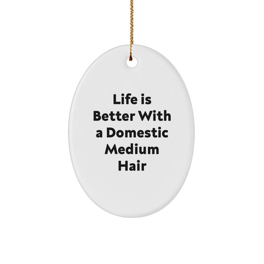 Domestic Medium Hair Oval Ornament Gifts from Friends, Funny Christmas Decor for Women, Life Is Better With A Domestic Medium Hair Quote - Image 1