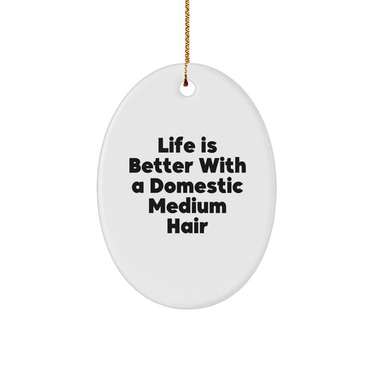 Domestic Medium Hair Oval Ornament Gifts from Friends and Family - Life Is Better, Funny Quote Christmas Decorations - Image 1