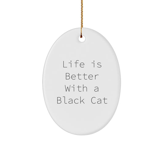 Funny Black Cat Gifts from Friends, Christmas Unique Oval Ornament with Life is Better Quote, Gifts for Men, Women, Family - Image 1