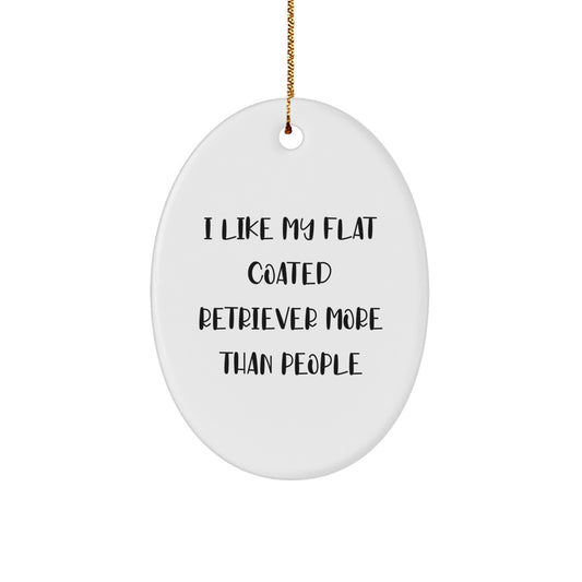 Flat Coated Retriever Dog Lovers Gifts - 'I Like My Flat Coated Retriever More Than People' Oval Ornament for Christmas - Image 1