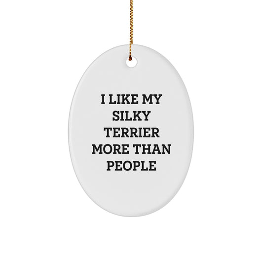 Funny Silky Terrier Dog Christmas Oval Ornament Gifts from Men to Family - Image 1