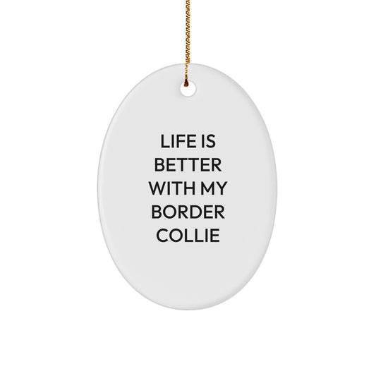 Funny Border Collie Dog Gifts from Men to Family - Life Is Better With My Border Collie Oval Ornament for Christmas - Image 1