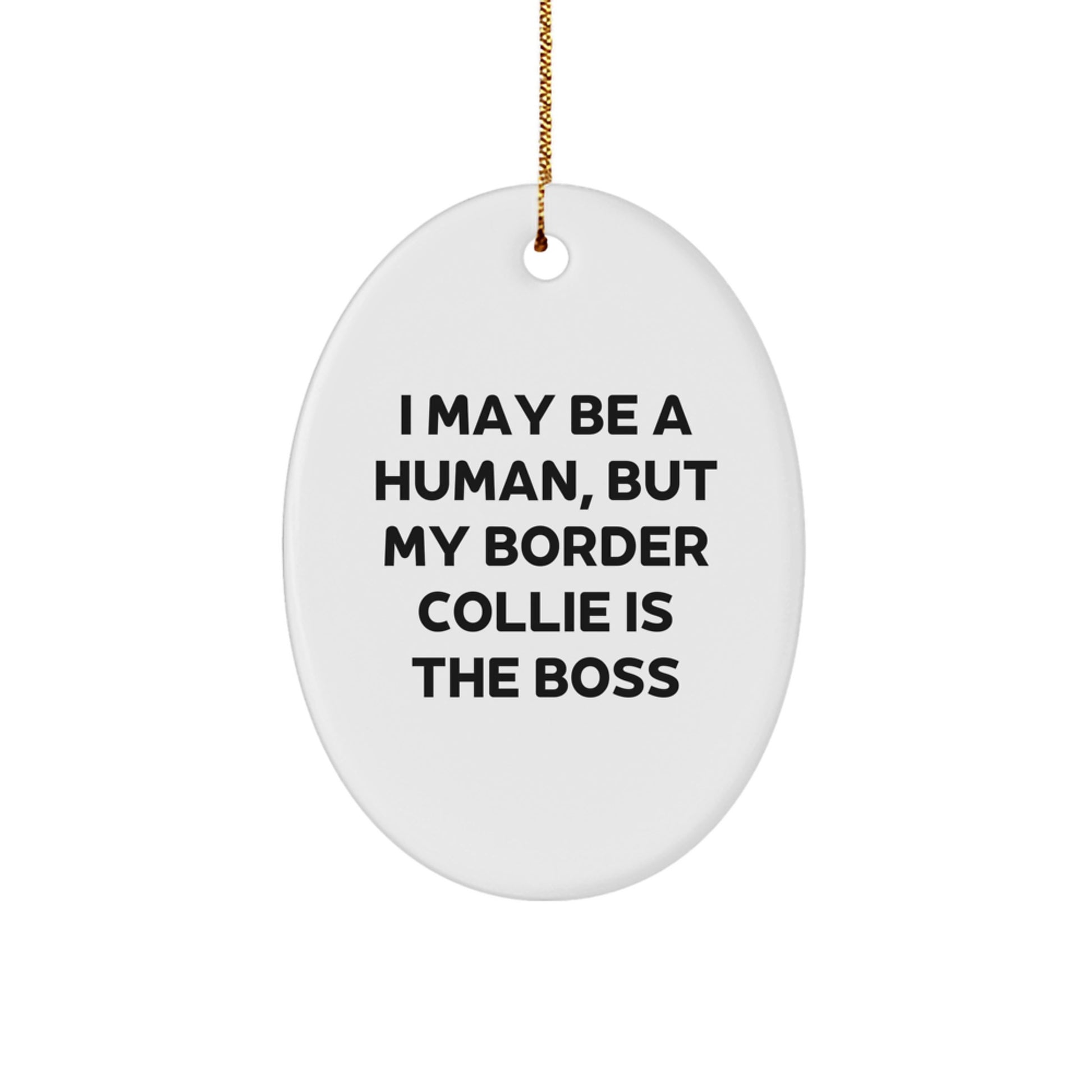Funny Border Collie Dog Gifts for Her - I May Be A Human, But My Border Collie Is The Boss Oval Ornament, Unique Christmas Memorable Presents - Image 1