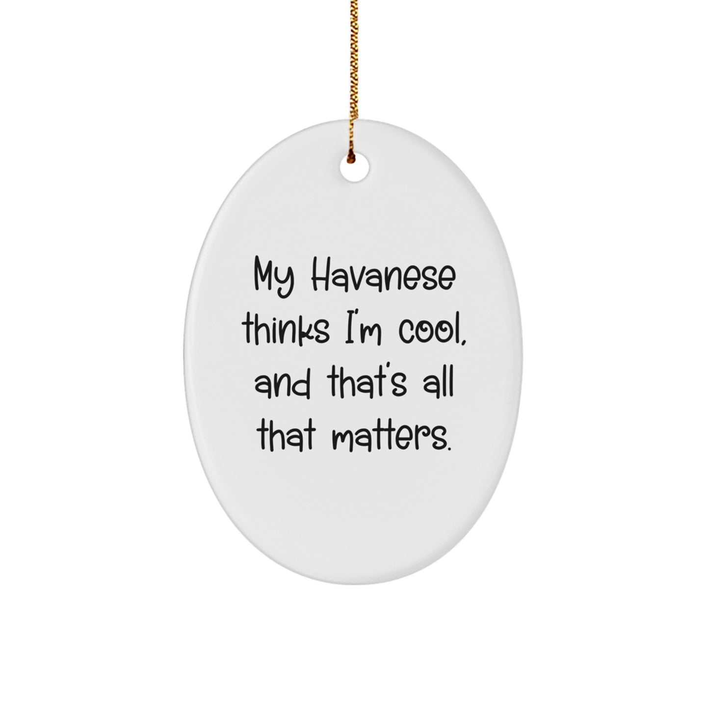 Havanese Dog Gifts from Friends - Oval Ornament with Funny Quote, 'My Havanese Thinks I'm Cool, And That's All That Matters.' for Christmas - Image 1
