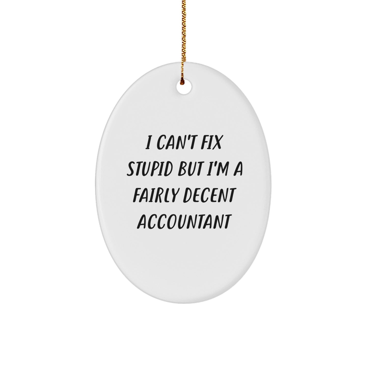 Funny Accountant Oval Ornament Gifts for Men from Friends, I Can't Fix Stupid But I'm A Fairly Decent Accountant, Unique Christmas Decorations - Image 1