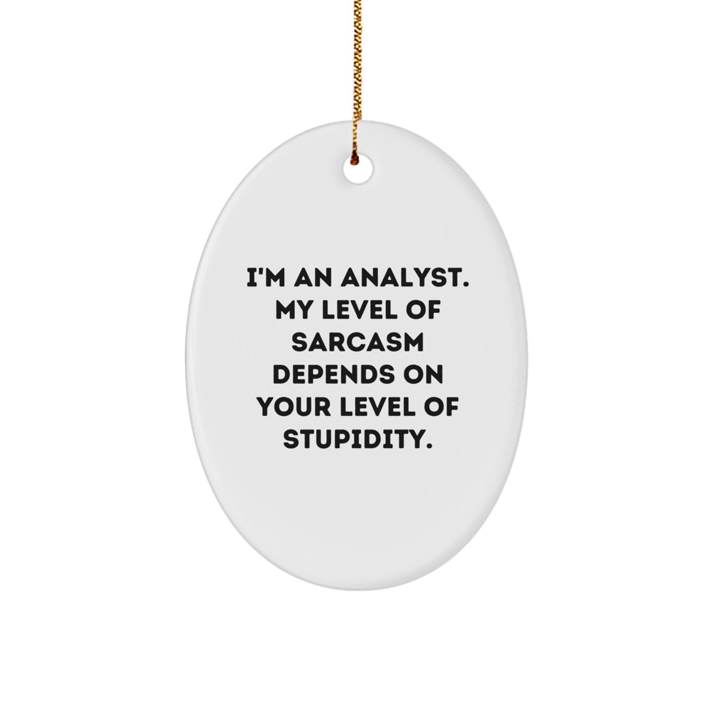 Funny Analyst Gifts for Christmas Oval Ornament with 'I'm An Analyst. My Level Of Sarcasm Depends On Your Level Of Stupidity.' Quote, Gifts from Friends, Coworkers, or Family - Image 1