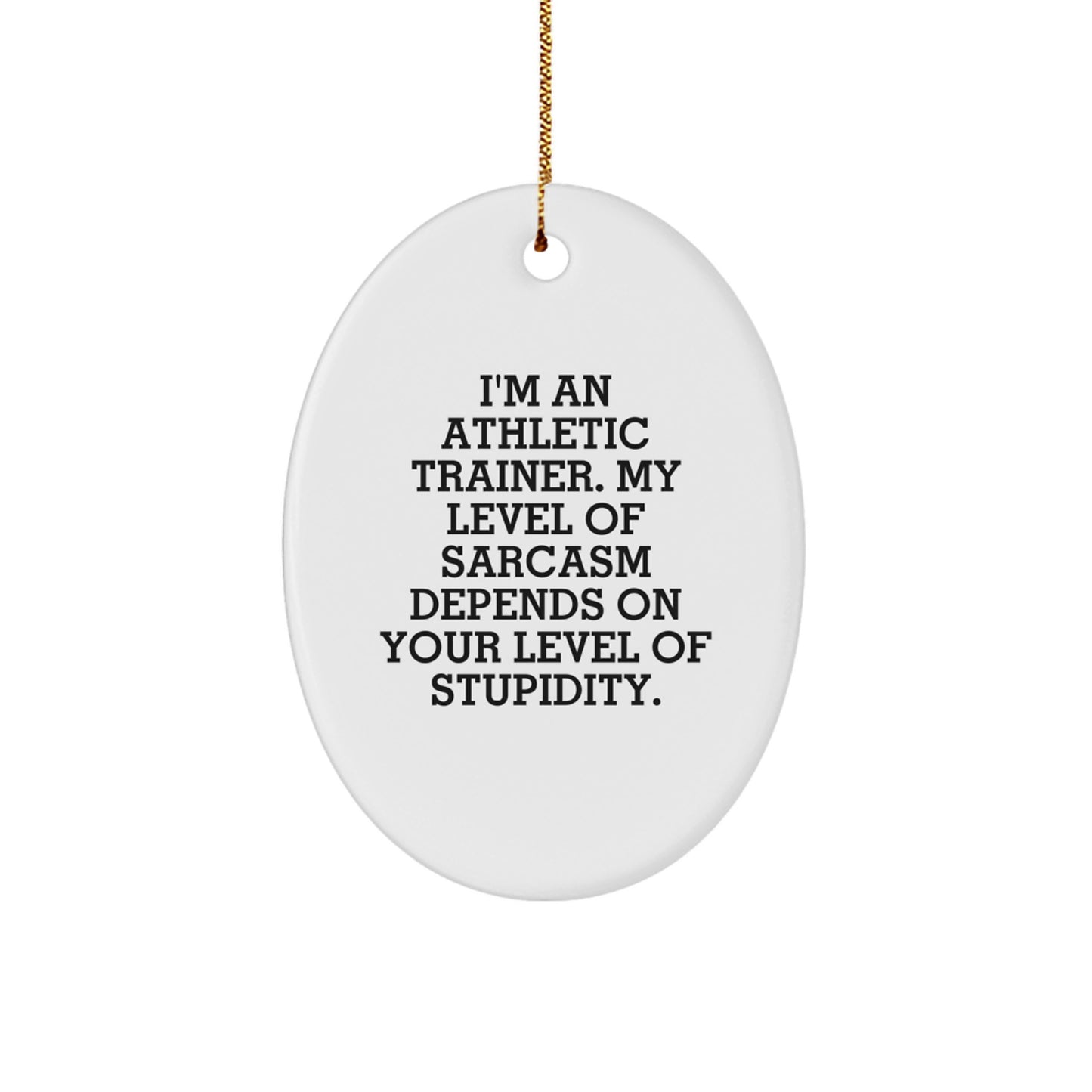 Funny Athletic Trainer Gifts - I'm An Athletic Trainer. My Level Of Sarcasm Depends On Your Level Of Stupidity. Oval Ornament, Gifts from Friends for Athletic Trainer - Image 1