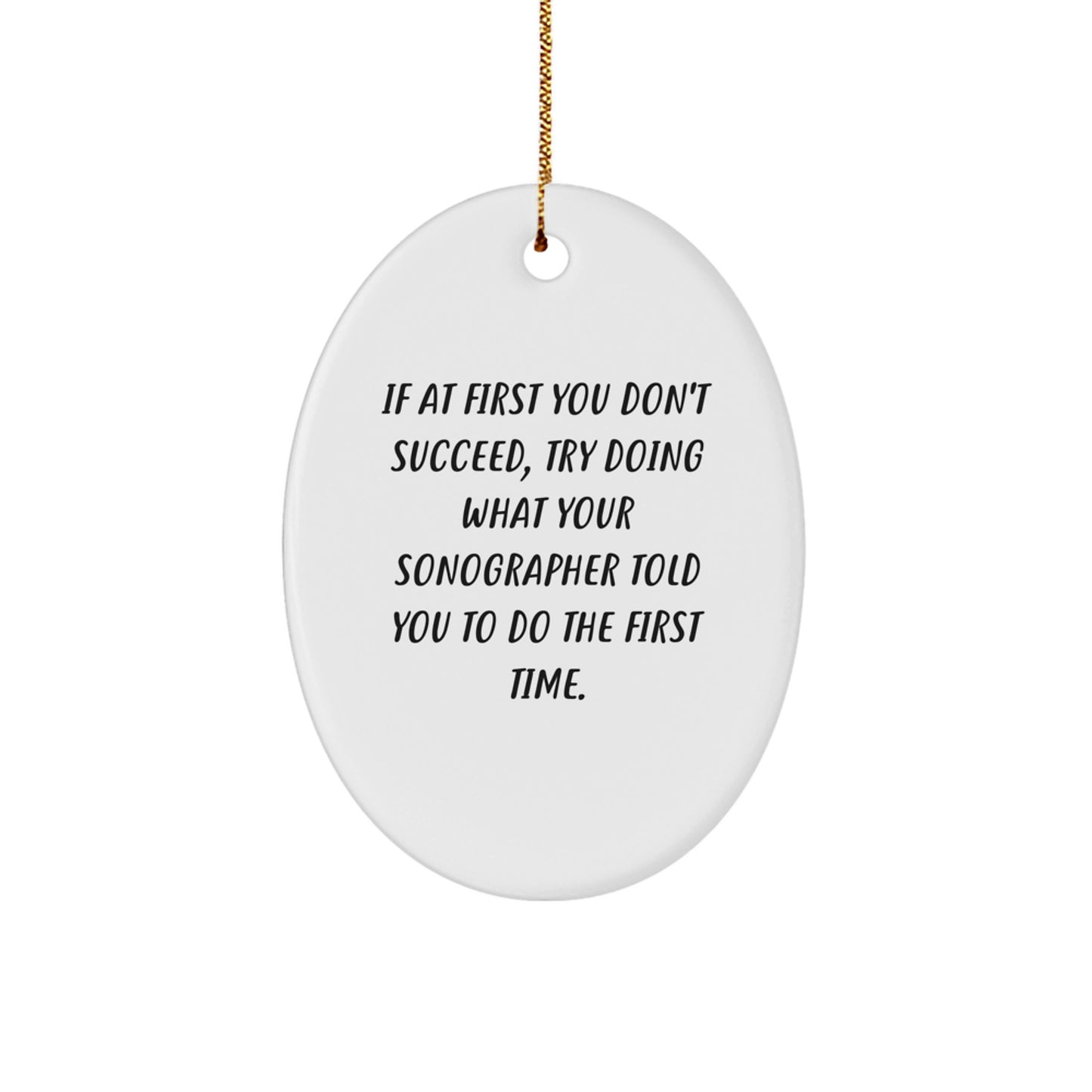 Funny Sonographer Gifts from Friends for Christmas - Oval Ornament, 'If At First You Don't Succeed, Try Doing What Your Sonographer Told You To Do The First Time.' - Image 1