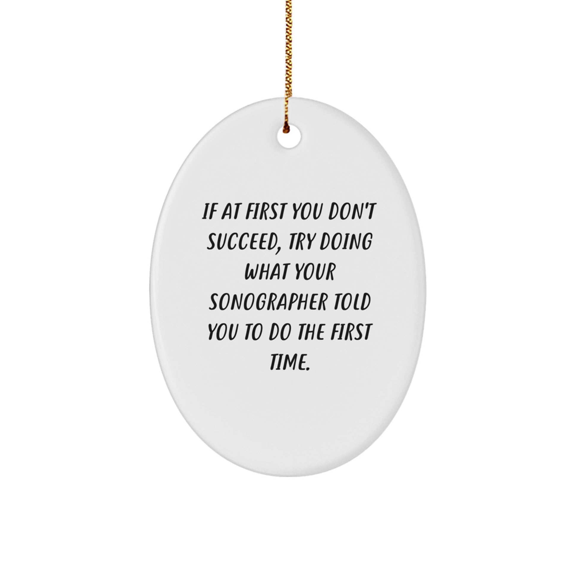 Funny Sonographer Gifts from Friends for Christmas - Oval Ornament, 'If At First You Don't Succeed, Try Doing What Your Sonographer Told You To Do The First Time.' - Image 1