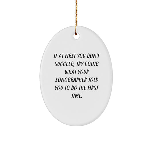 Funny Sonographer Gifts from Friends for Christmas - Oval Ornament, 'If At First You Don't Succeed, Try Doing What Your Sonographer Told You To Do The First Time.' - Image 1