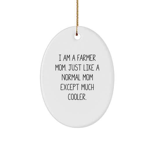Funny Farmer Mom Oval Ornament Gifts from Family, Friends, Coworkers, Farmers - I Am A Farmer Mom Quote Christmas Unique Gifts for Men, Women - Image 1