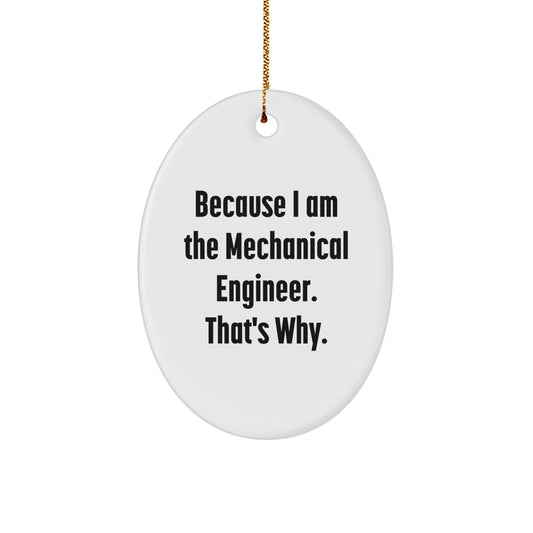 Funny Mechanical Engineer Oval Ornament for Men Gifts from Friends, because 'I Am The Mechanical Engineer. That's Why.' - Image 1