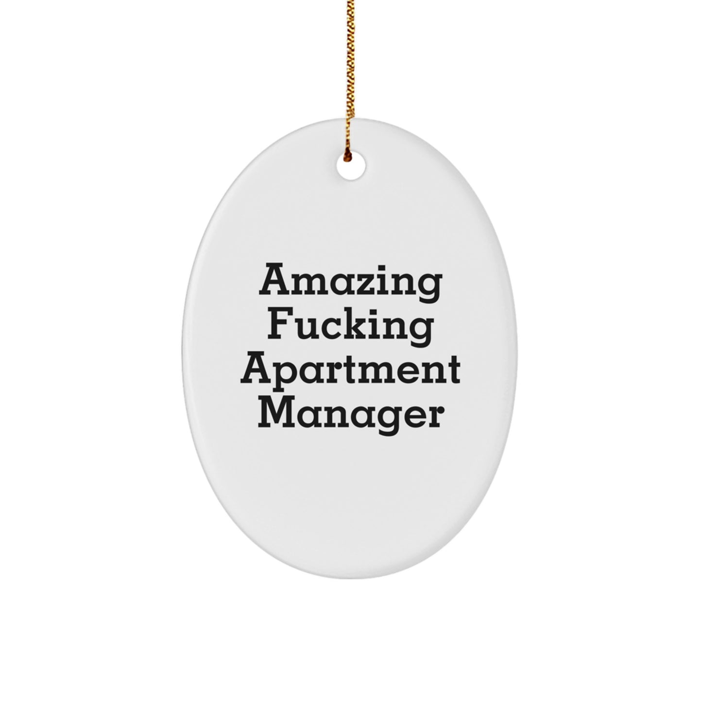 Funny Apartment Manager Gifts from Men to Apartment Manager, Christmas Unique Gifts for Apartment Manager, Oval Ornament Quote 'Amazing F--king Apartment Manager' - Image 1