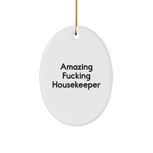 Funny Housekeeper Gifts from Men to Women - Amazing Housekeeper Oval Ornament for Christmas Unique Presents - Image 1