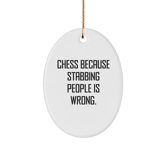 Funny Chess Oval Ornament Gifts for Friends, Unique Christmas Decorations from Men to Family, Oval Shaped Chess MDF Board with Gold Cord - Image 1