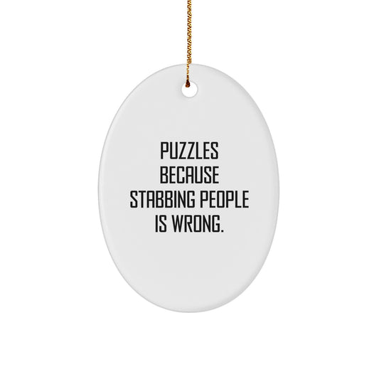 Funny Puzzles Gifts for Men, Women, Friends, Family - Oval Ornament for Christmas Unique Presents - Image 1