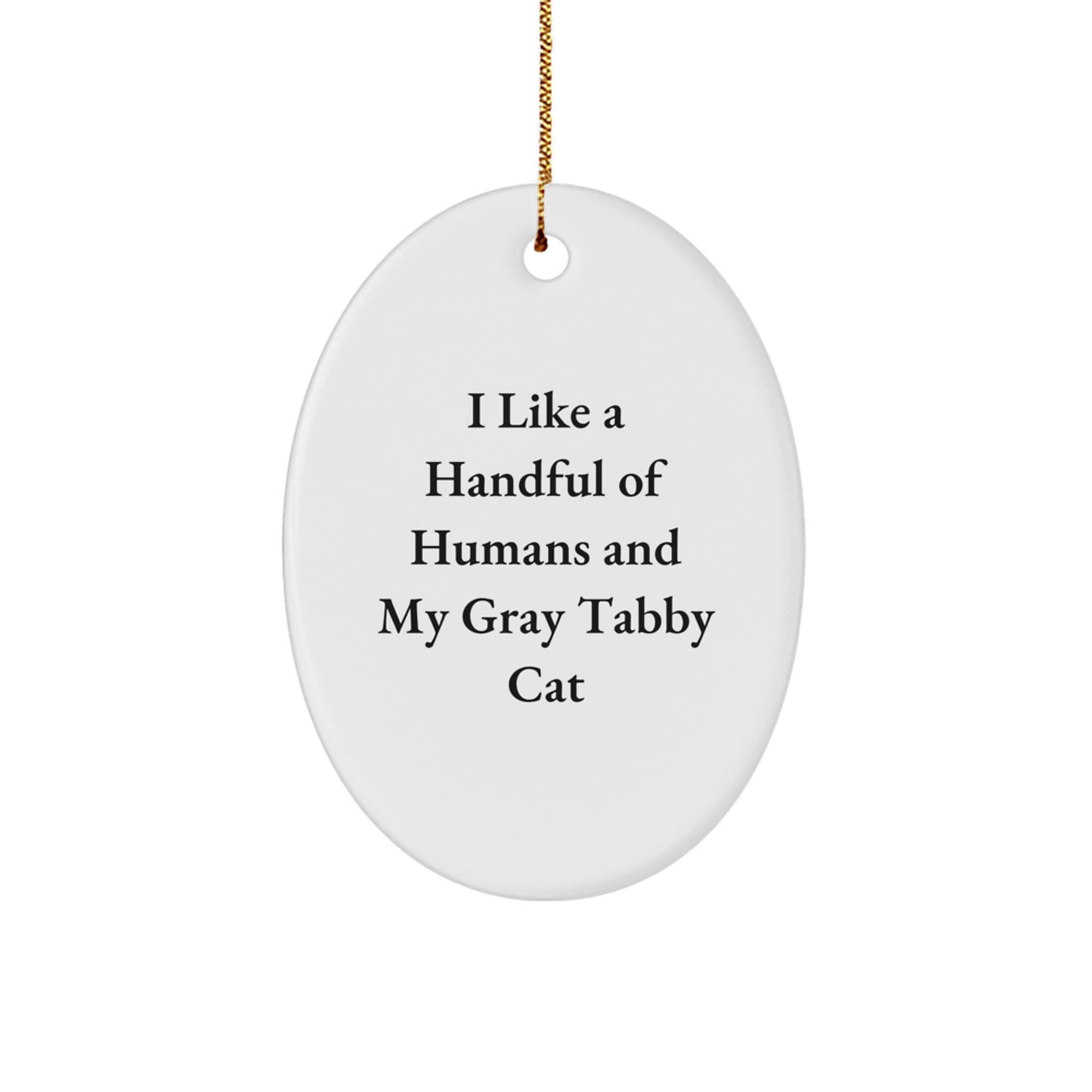 Funny Gray Tabby Cat Gifts for Women - Oval Ornament with 'I Like A Handful Of Humans And My Gray Tabby Cat' Quote - Christmas Unique Gifts from Friends - Gift for Cat Lover - Image 1