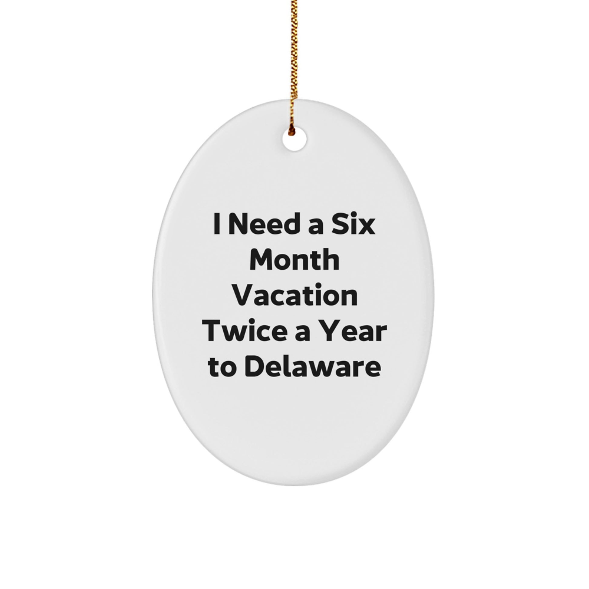 Delaware Lovers Oval Ornament, Funny Quote Gifts for Friends, I Need A Six Month Vacation Twice A Year Gifts from Family to Delaware Men, Unique Christmas Unique Gifts for Delaware - Image 1