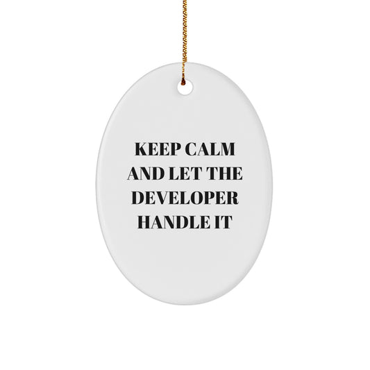 Funny Developer Gifts from Friends, Keep Calm And Let The Developer Handle It Oval Ornament, Christmas Unique Gifts for Developer - Image 1