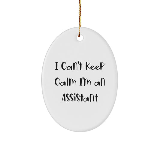 Funny Assistant Gifts from Friends - I Can't Keep Calm I'm An Assistant Oval Ornament for Men or Women, Christmas Unique Presents - Image 1