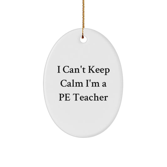Funny PE Teacher Gifts from Friends - Oval Ornament I Can't Keep Calm I'm A PE Teacher Christmas Unique Decorations - Image 1