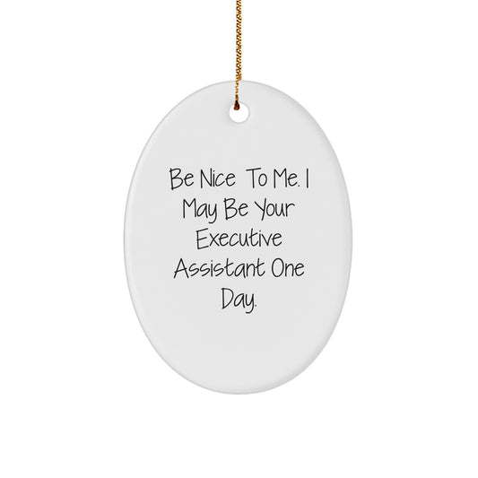 Funny Executive Assistant Gifts from Friends, Be Nice To Me Oval Ornament for Christmas - Image 1