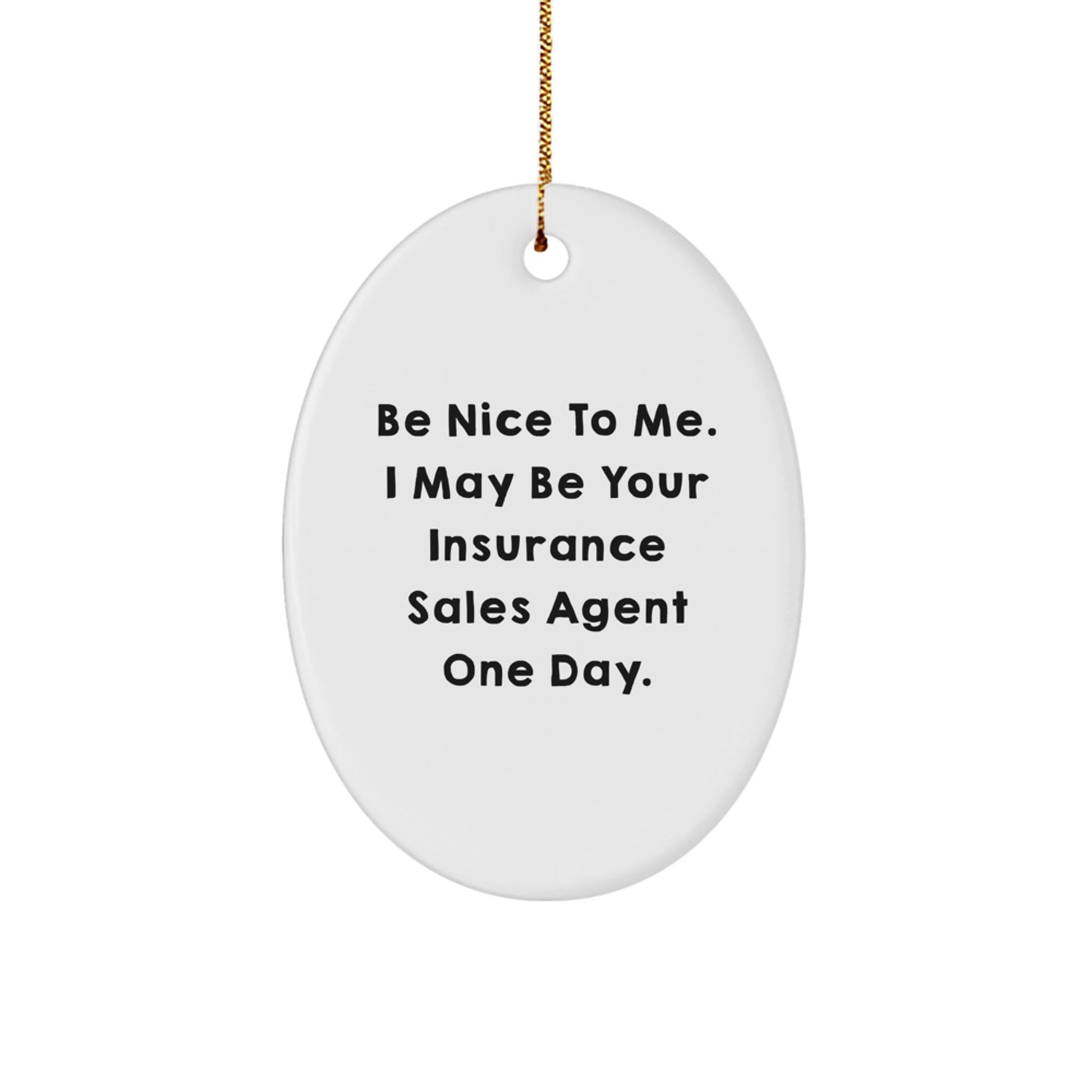 Funny Insurance Sales Agent Oval Ornament Gifts for Coworkers, Christmas Unique Presents from Friends to Insurance Sales Agent, Be Nice To Me. - Image 1