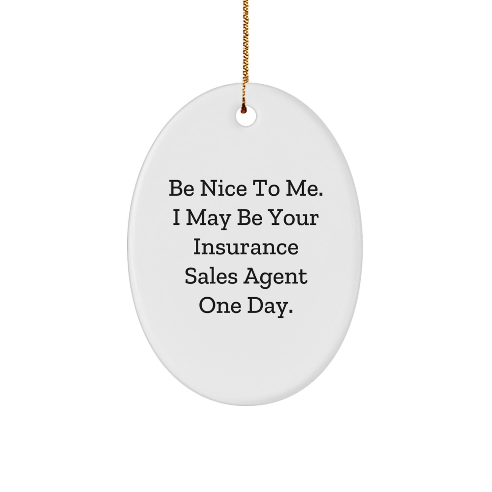 Funny Gift for Insurance Sales Agent, Oval Ornament with Be Nice To Me Quote, Christmas Unique Gifts from Family to Insurance Sales Agent - Image 1