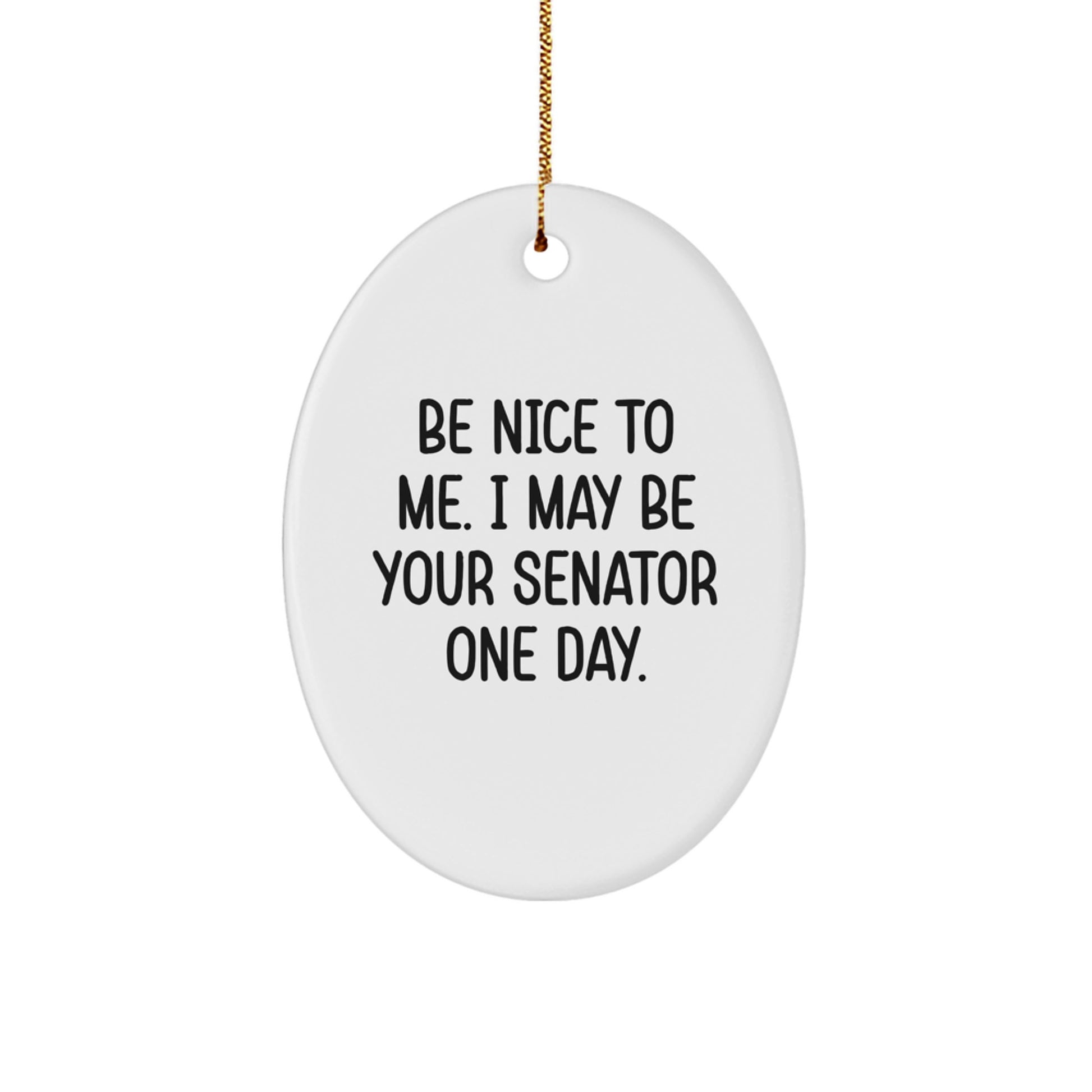 Funny Senator Gifts for Men Women Friends Family - Oval Ornament 'Be Nice To Me. I May Be Your Senator One Day.' - Christmas Unique Presents - Image 1