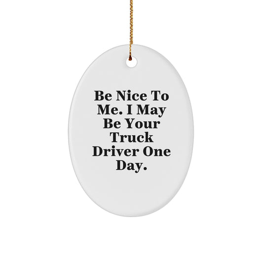 Funny Truck Driver Gifts for Him, Oval Ornament Be Nice To Me I May Be Your Truck Driver One Day, Christmas Unique Presents - Image 1