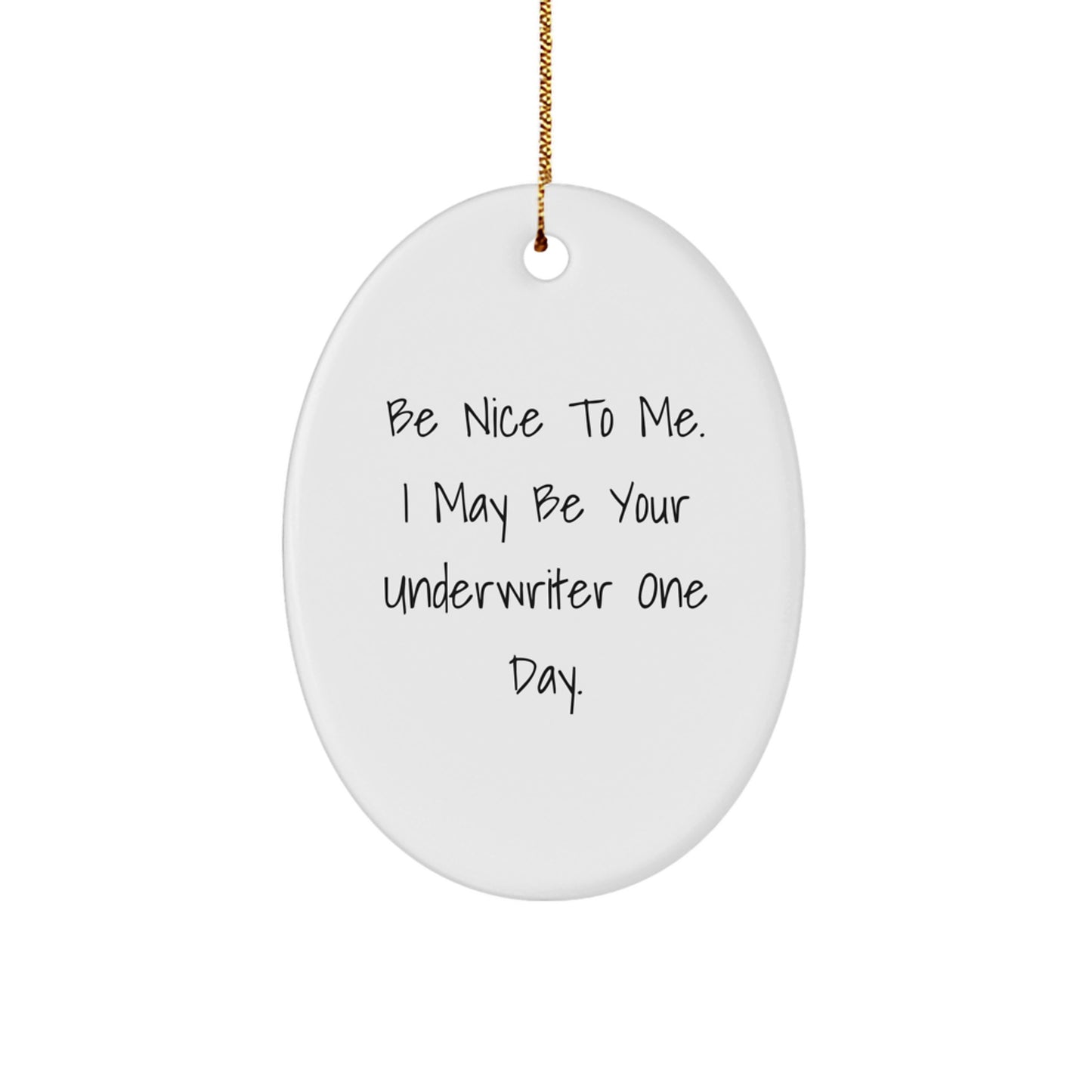 Funny Underwriter Gifts for Men, Women, and Friends - Oval Ornament 'Be Nice To Me. I May Be Your Underwriter One Day.' Christmas Unique Presents - Image 1