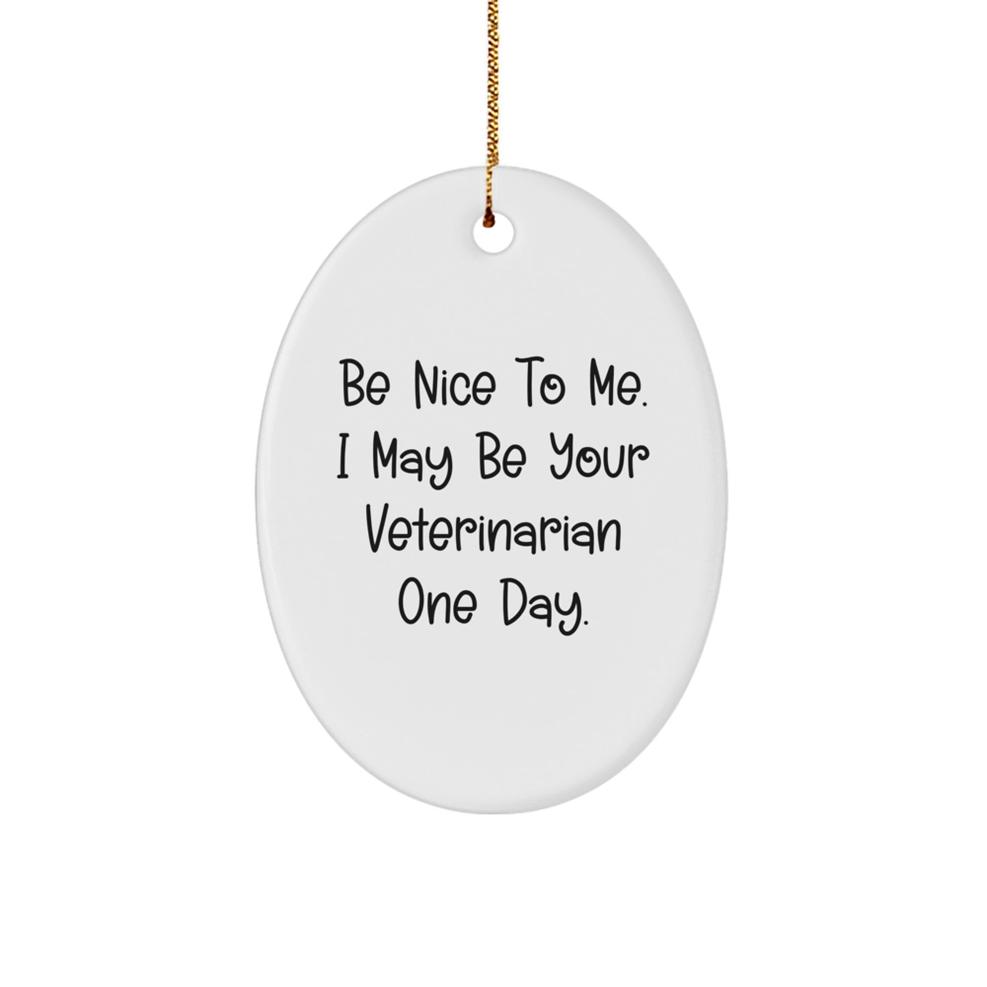 Funny Veterinarian Gifts from Friends for Christmas, Oval Ornament, Be Nice To Me. I May Be Your Veterinarian One Day. - Image 1