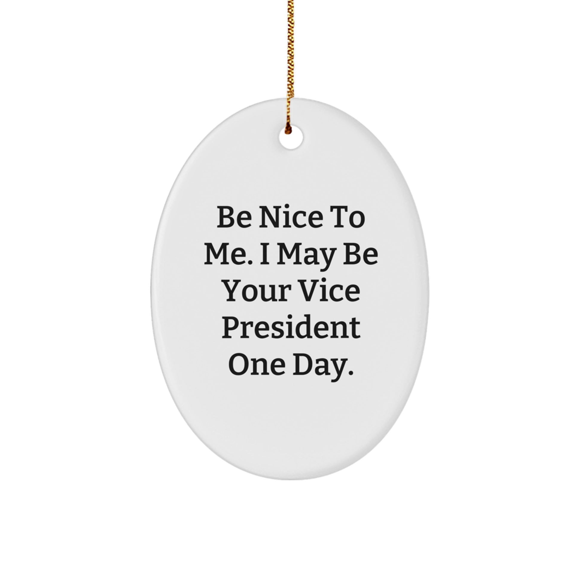 Funny Vice President Oval Ornament, Gifts from Friends for the Vice President, Be Nice To Me Quote, Christmas Unique Gifts - Image 1