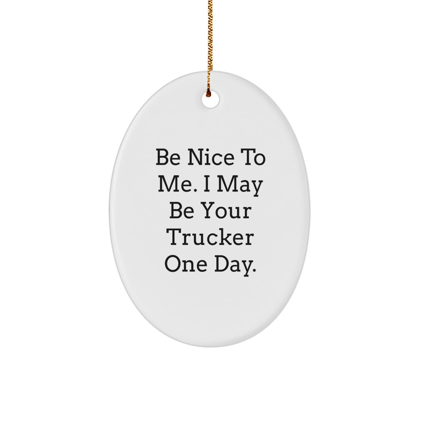 Funny Trucker Gifts from Friends - Oval Ornament Be Nice To Me Trucker One Day - Christmas Unique Ornaments for Men - Image 1