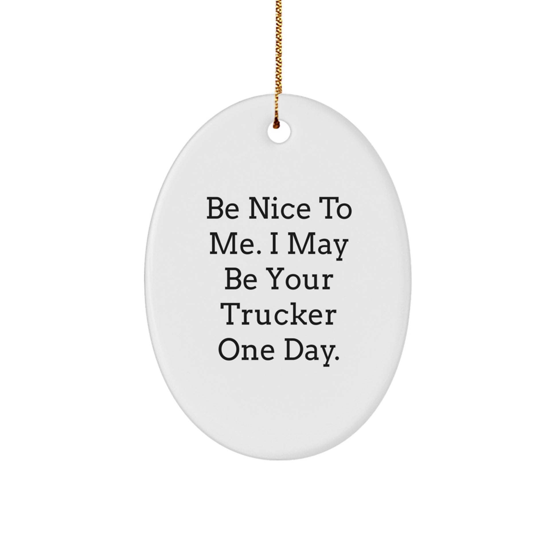 Funny Trucker Gifts from Friends - Oval Ornament Be Nice To Me Trucker One Day - Christmas Unique Ornaments for Men - Image 1