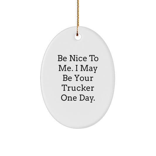 Funny Trucker Gifts from Friends - Oval Ornament Be Nice To Me Trucker One Day - Christmas Unique Ornaments for Men - Image 1