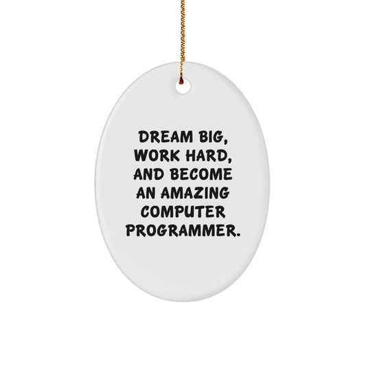 Gifts from Family - 'Dream Big, Work Hard, And Become An Amazing Computer Programmer.' Oval Ornament for Computer Programmer, Christmas Unique Gifts - Image 1