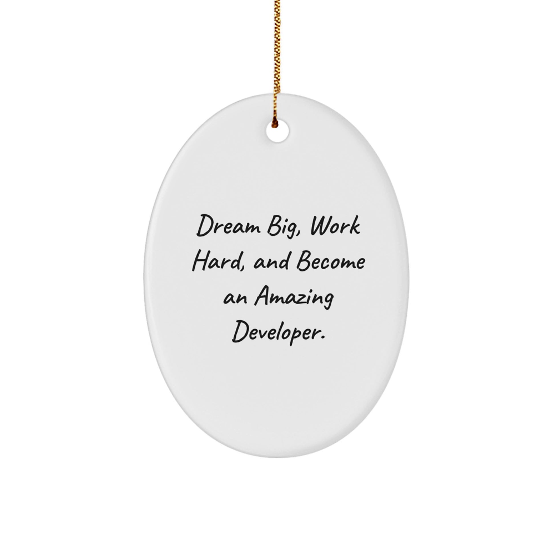 Inspirational Developer Gifts from Friends, Oval Ornament for Christmas, 'Dream Big, Work Hard, And Become An Amazing Developer.' - Image 1