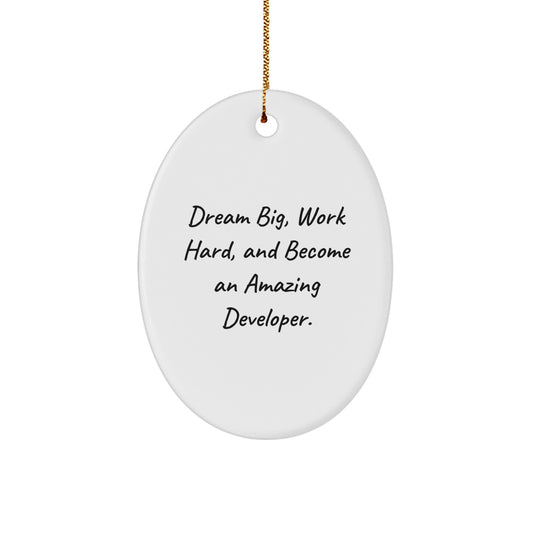 Inspirational Developer Gifts from Friends, Oval Ornament for Christmas, 'Dream Big, Work Hard, And Become An Amazing Developer.' - Image 1