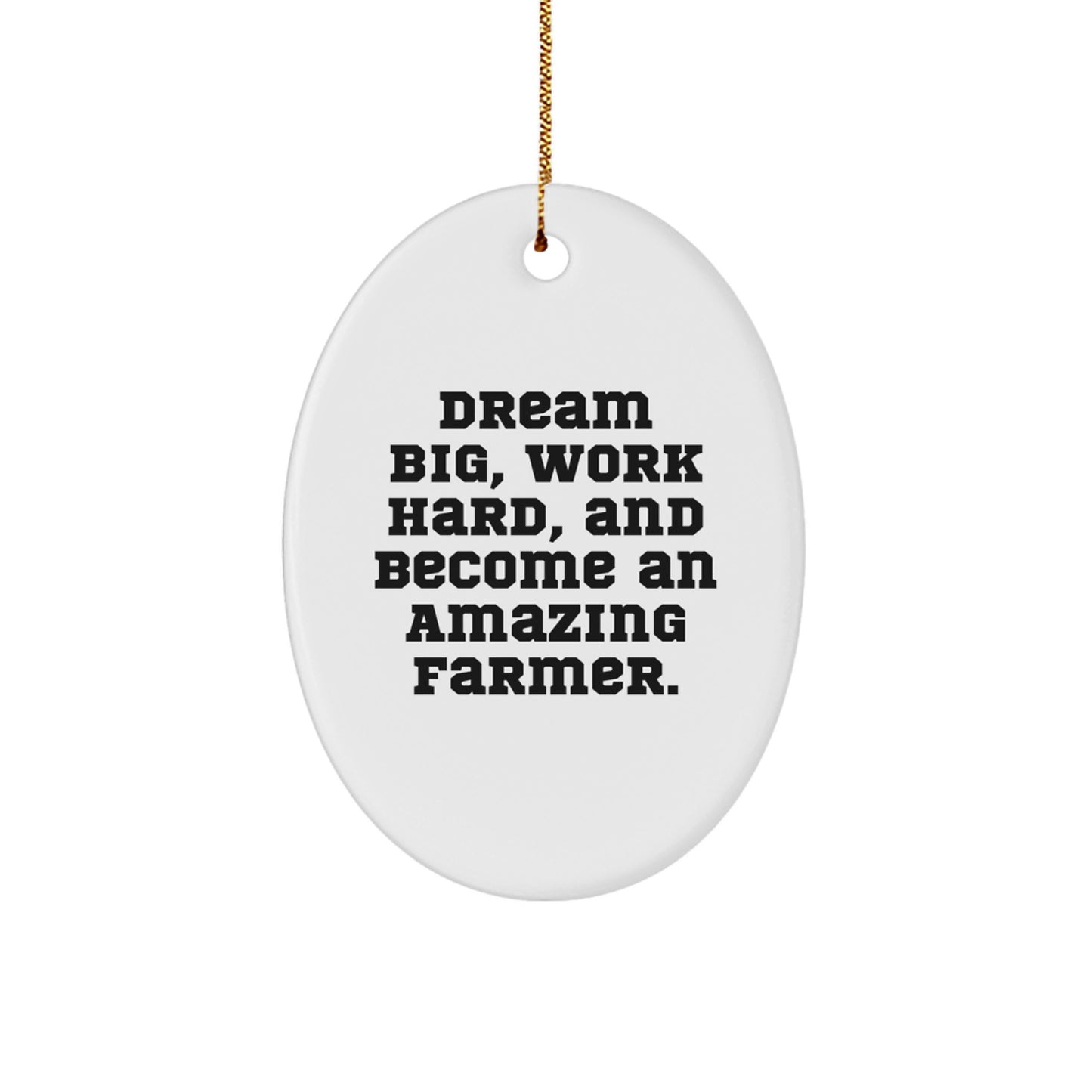 Farmer Gifts from Friends - Dream Big, Work Hard, Oval Ornament for Men - Christmas Unique Presents, Inspirational Quote, Oval Shaped, White Color - Image 1