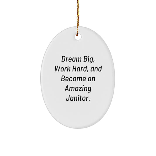 Funny Janitor Gifts for Men - Oval Ornament Inspirational Quote Ideas - Gifts from Family Friends Coworkers - Christmas Unique Decorations - Image 1